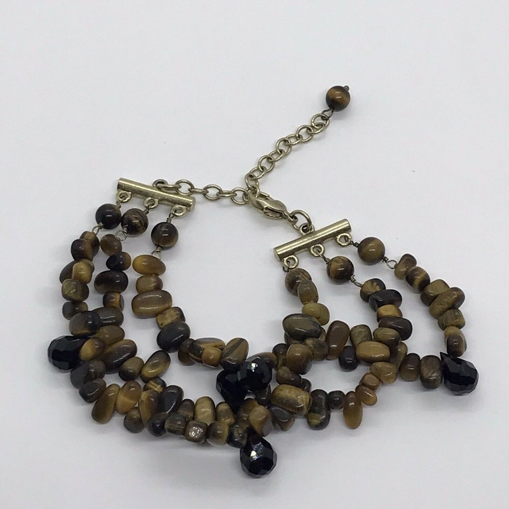 Gold tone multi-strand tigers eye beaded bracelet